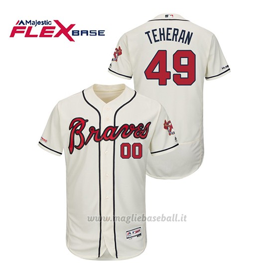 Maglia Baseball Uomo Atlanta Braves Julio Teheran 150th Aniversario Patch Autentico Flex Base Crema